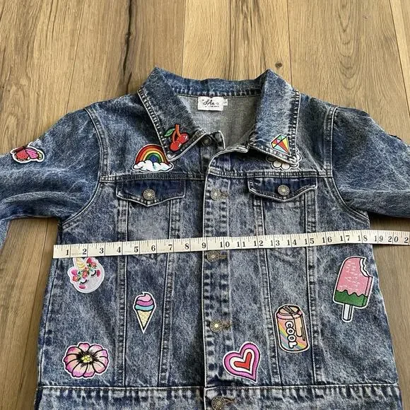 Lola and The Boys Women’s Large All About The Patch Denim Jacket Colorful EUC - Picture 8 of 11